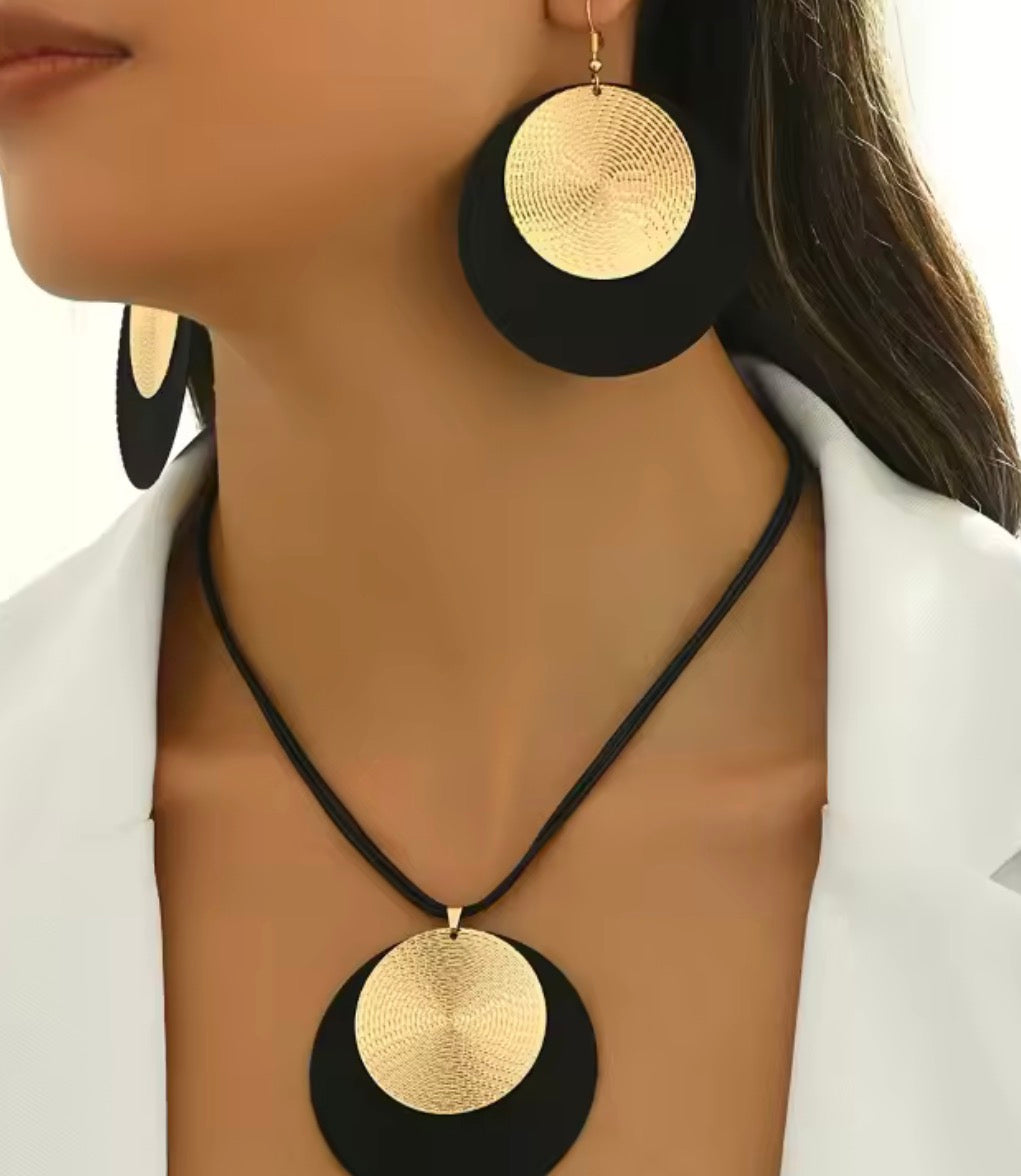 3 pieces large round earring and necklace set for women